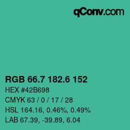カラーコード: RGB 66.7 182.6 152 | qconv.com