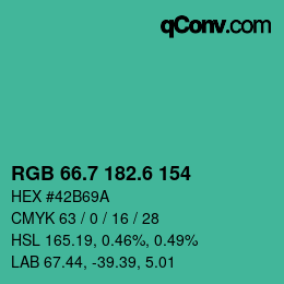 カラーコード: RGB 66.7 182.6 154 | qconv.com