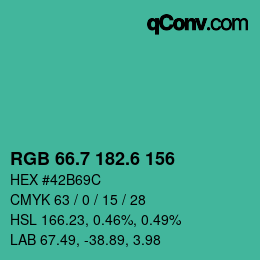 カラーコード: RGB 66.7 182.6 156 | qconv.com