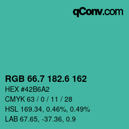 カラーコード: RGB 66.7 182.6 162 | qconv.com