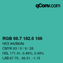 カラーコード: RGB 66.7 182.6 166 | qconv.com