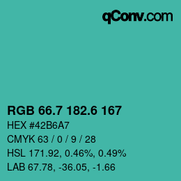 カラーコード: RGB 66.7 182.6 167 | qconv.com