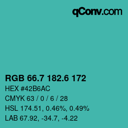 カラーコード: RGB 66.7 182.6 172 | qconv.com