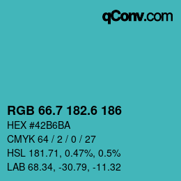 カラーコード: RGB 66.7 182.6 186 | qconv.com