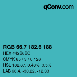 カラーコード: RGB 66.7 182.6 188 | qconv.com