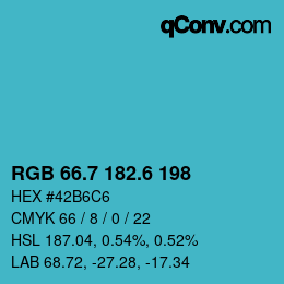 カラーコード: RGB 66.7 182.6 198 | qconv.com