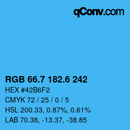 カラーコード: RGB 66.7 182.6 242 | qconv.com