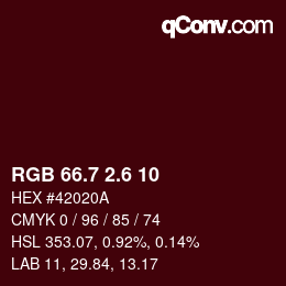 カラーコード: RGB 66.7 2.6 10 | qconv.com