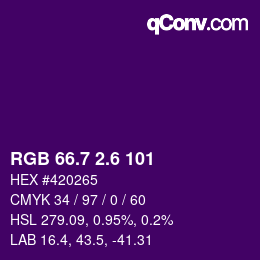 カラーコード: RGB 66.7 2.6 101 | qconv.com