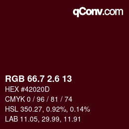 カラーコード: RGB 66.7 2.6 13 | qconv.com