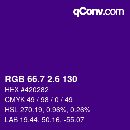 カラーコード: RGB 66.7 2.6 130 | qconv.com