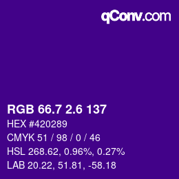 カラーコード: RGB 66.7 2.6 137 | qconv.com
