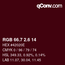 カラーコード: RGB 66.7 2.6 14 | qconv.com