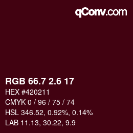 カラーコード: RGB 66.7 2.6 17 | qconv.com