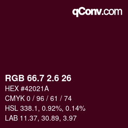 カラーコード: RGB 66.7 2.6 26 | qconv.com