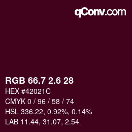 カラーコード: RGB 66.7 2.6 28 | qconv.com