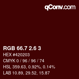 カラーコード: RGB 66.7 2.6 3 | qconv.com