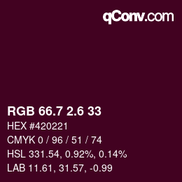 カラーコード: RGB 66.7 2.6 33 | qconv.com
