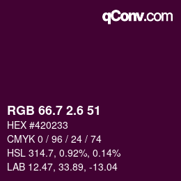 カラーコード: RGB 66.7 2.6 51 | qconv.com