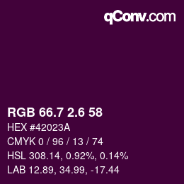 カラーコード: RGB 66.7 2.6 58 | qconv.com