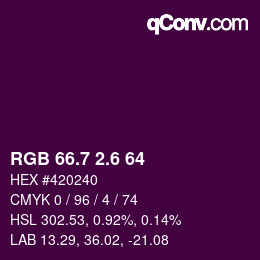 カラーコード: RGB 66.7 2.6 64 | qconv.com