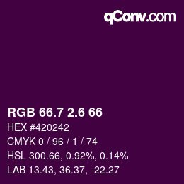 カラーコード: RGB 66.7 2.6 66 | qconv.com