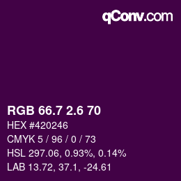 カラーコード: RGB 66.7 2.6 70 | qconv.com