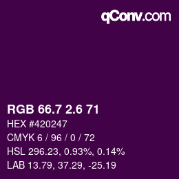 カラーコード: RGB 66.7 2.6 71 | qconv.com