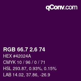 カラーコード: RGB 66.7 2.6 74 | qconv.com