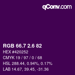 カラーコード: RGB 66.7 2.6 82 | qconv.com