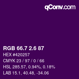 カラーコード: RGB 66.7 2.6 87 | qconv.com