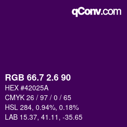 カラーコード: RGB 66.7 2.6 90 | qconv.com