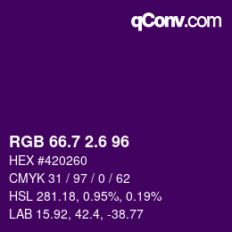 カラーコード: RGB 66.7 2.6 96 | qconv.com