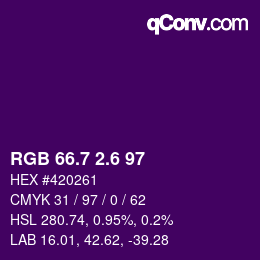 カラーコード: RGB 66.7 2.6 97 | qconv.com
