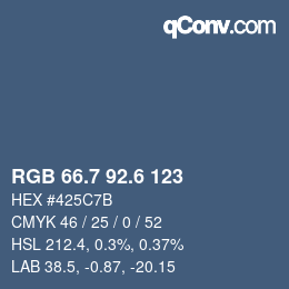 カラーコード: RGB 66.7 92.6 123 | qconv.com