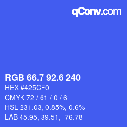 カラーコード: RGB 66.7 92.6 240 | qconv.com