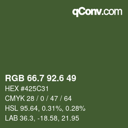 カラーコード: RGB 66.7 92.6 49 | qconv.com