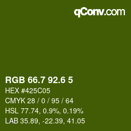 カラーコード: RGB 66.7 92.6 5 | qconv.com