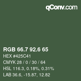 カラーコード: RGB 66.7 92.6 65 | qconv.com