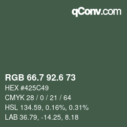 カラーコード: RGB 66.7 92.6 73 | qconv.com