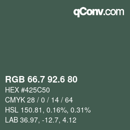 カラーコード: RGB 66.7 92.6 80 | qconv.com