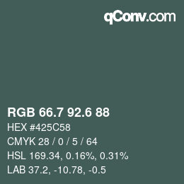 カラーコード: RGB 66.7 92.6 88 | qconv.com