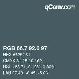 カラーコード: RGB 66.7 92.6 97 | qconv.com