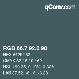 カラーコード: RGB 66.7 92.6 98 | qconv.com