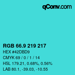 Color code: RGB 66.9 219 217 | qconv.com