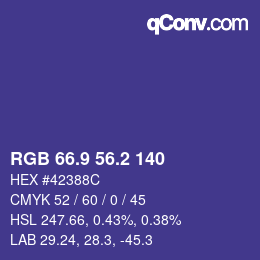 カラーコード: RGB 66.9 56.2 140 | qconv.com