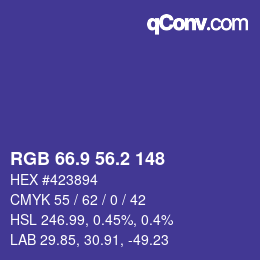 カラーコード: RGB 66.9 56.2 148 | qconv.com