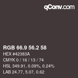 Color code: RGB 66.9 56.2 58 | qconv.com