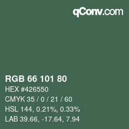 Color code: RGB 66 101 80 | qconv.com