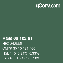 颜色代码: RGB 66 102 81 | qconv.com